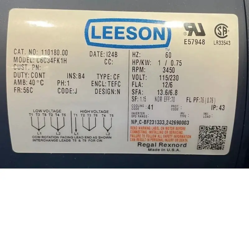 110180.00 Leeson General Purpose Motor 115/230V 2
