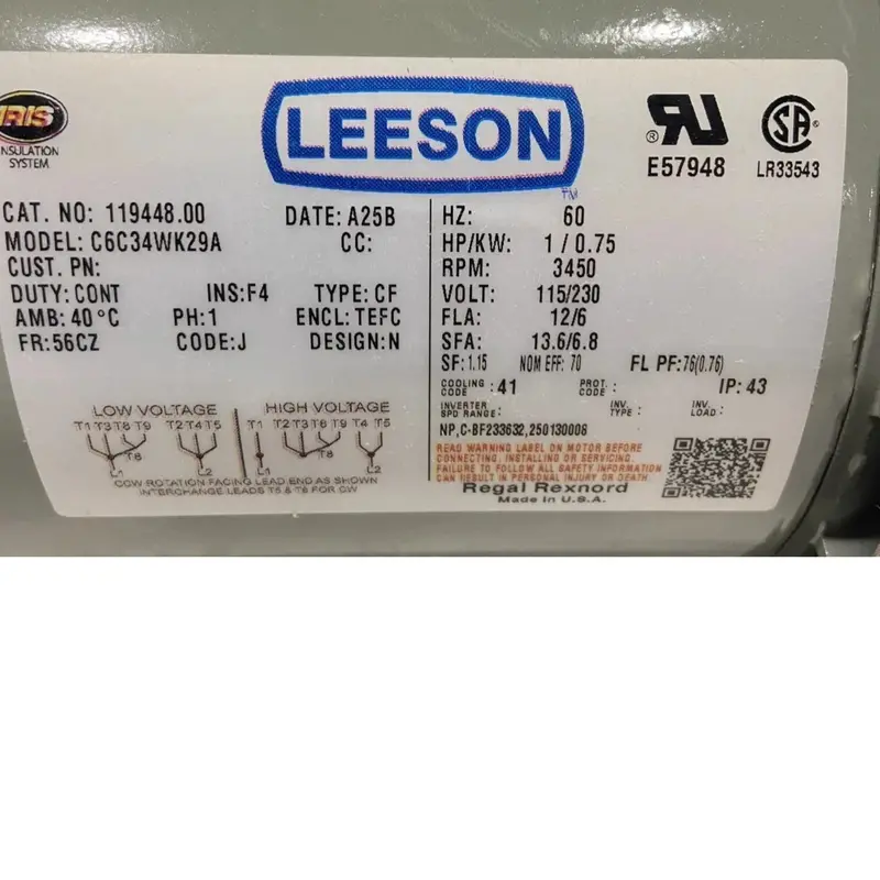 119448.00 Genuine Leeson Farm Duty Electric Motor 110/220V 2