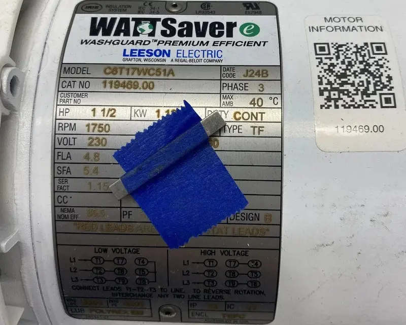 119469.00 Genuine Leeson Washdown Motor 230V 2