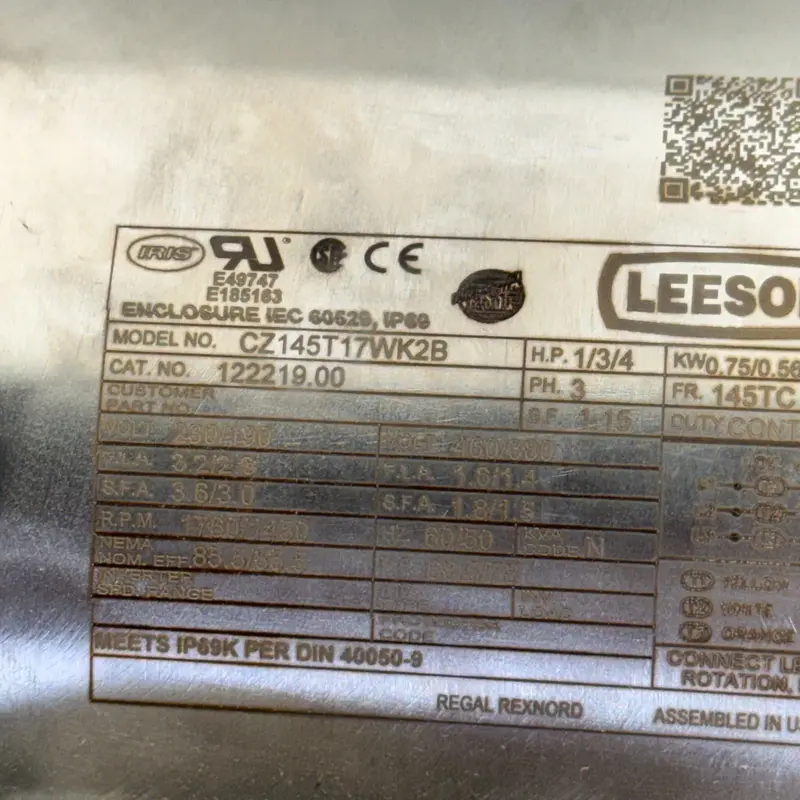 122219.00 Genuine Leeson Washdown Motor 115-208/230V 2