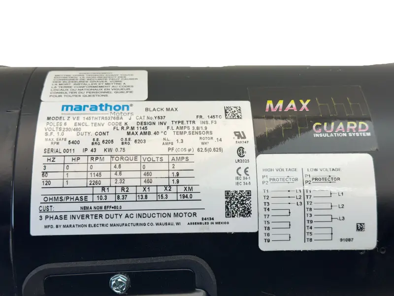 145Thtr5376ba Marathon Inverter Vector Duty Motor 230/460V 2