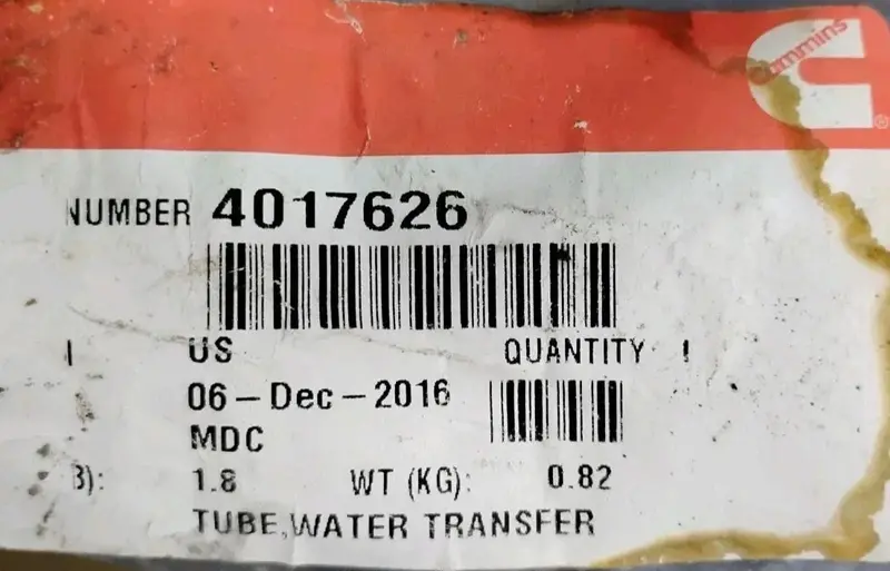 4017626 Genuine Cummins Water Transfer Tube 2