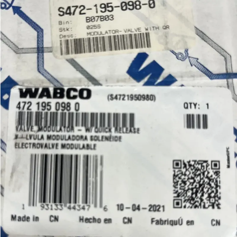 472 195 098 0 Genuine Wabco Abs Solenoid Modulator Valve 12V 2