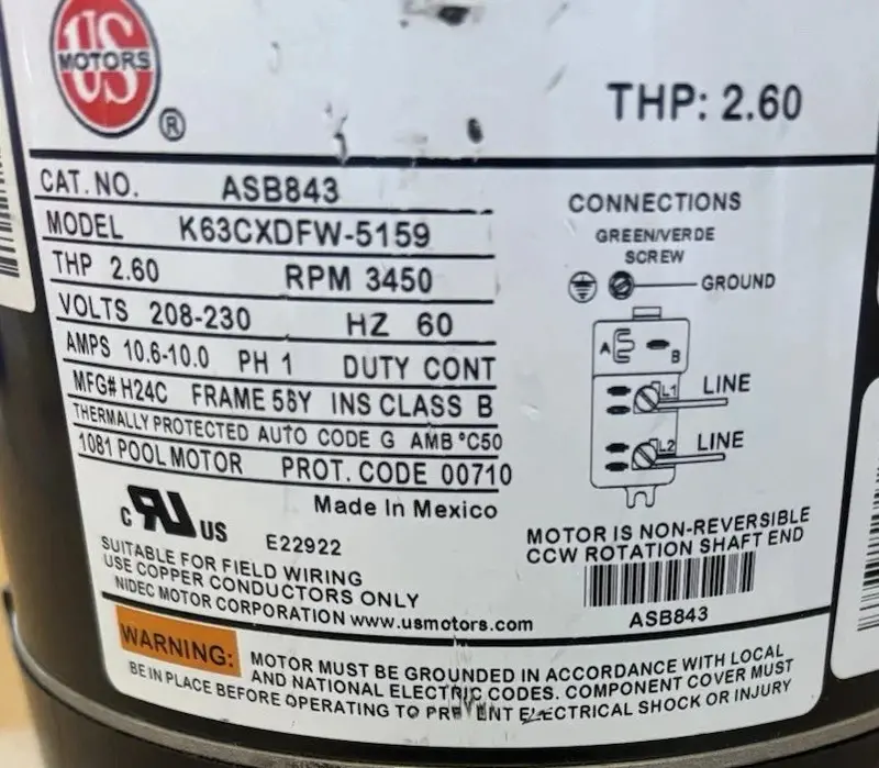 Asb843 Us Motors Pool And Spa Motor 208-230V 2