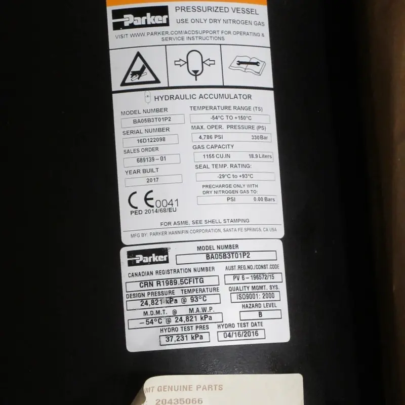 Ba05b3t01a1 Genuine Parker Bladder Accumulator 2