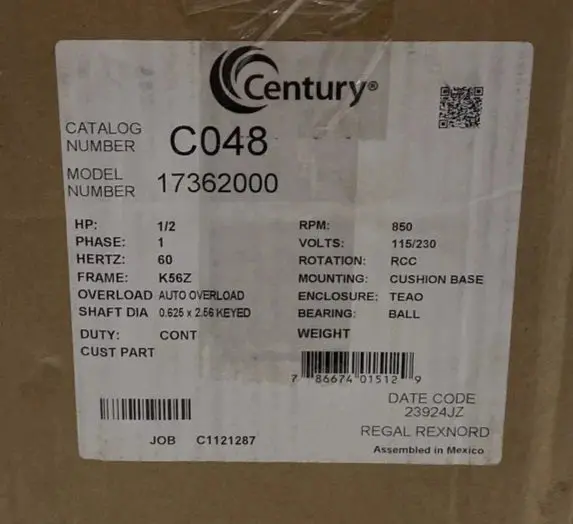 C048 Genuine Century Electric Motor 115-230V 2