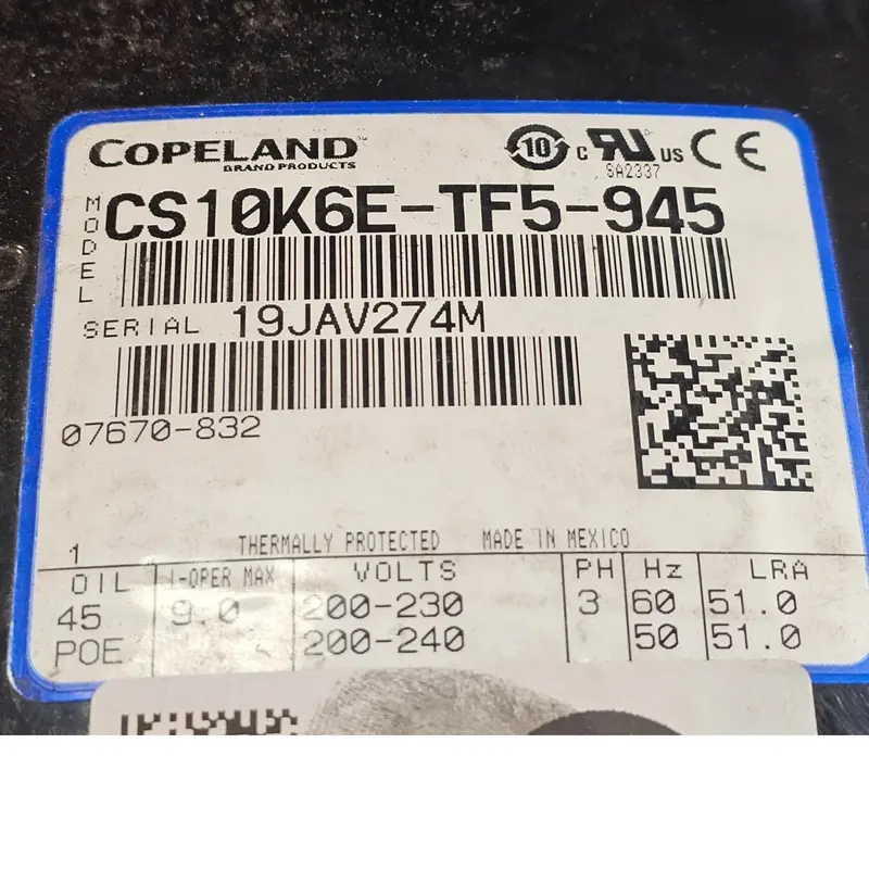 Cs10k6e-Tf5-945 Genuine Copeland Hermetic Compressor 2