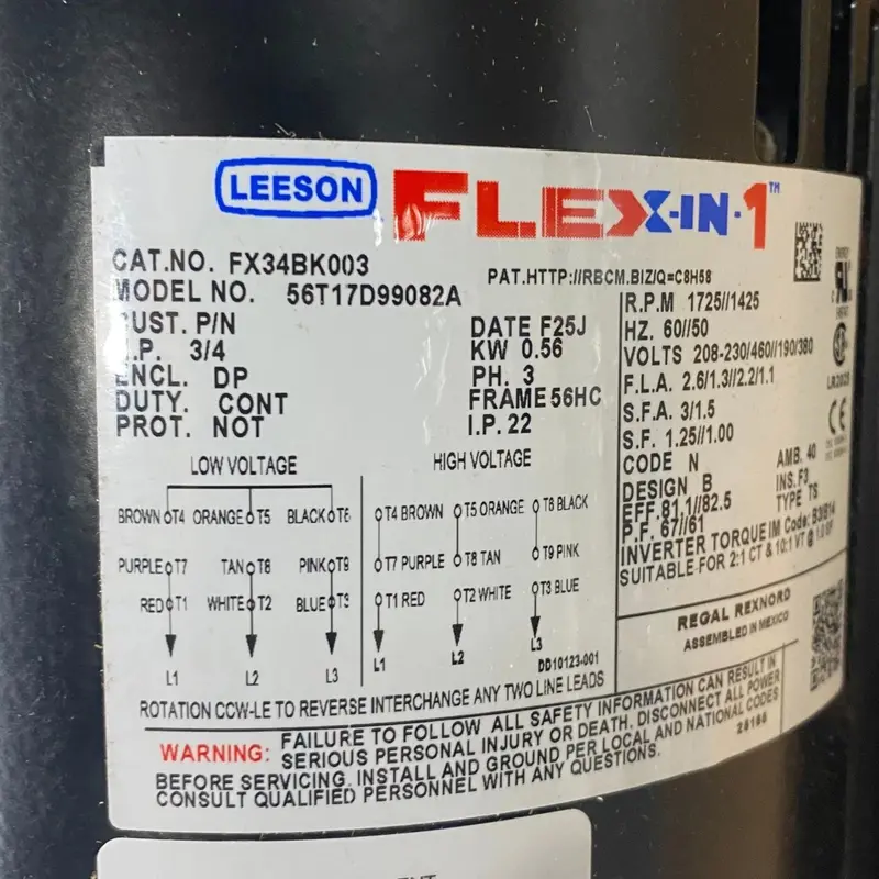 Fx34bk003 Genuine Leeson Electric Motor 208-230/460V 2
