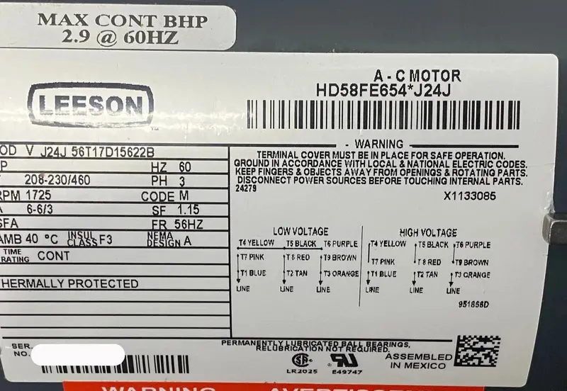 Hd58fe654 Genuine Leeson Blower Motor 208-230/460V 2