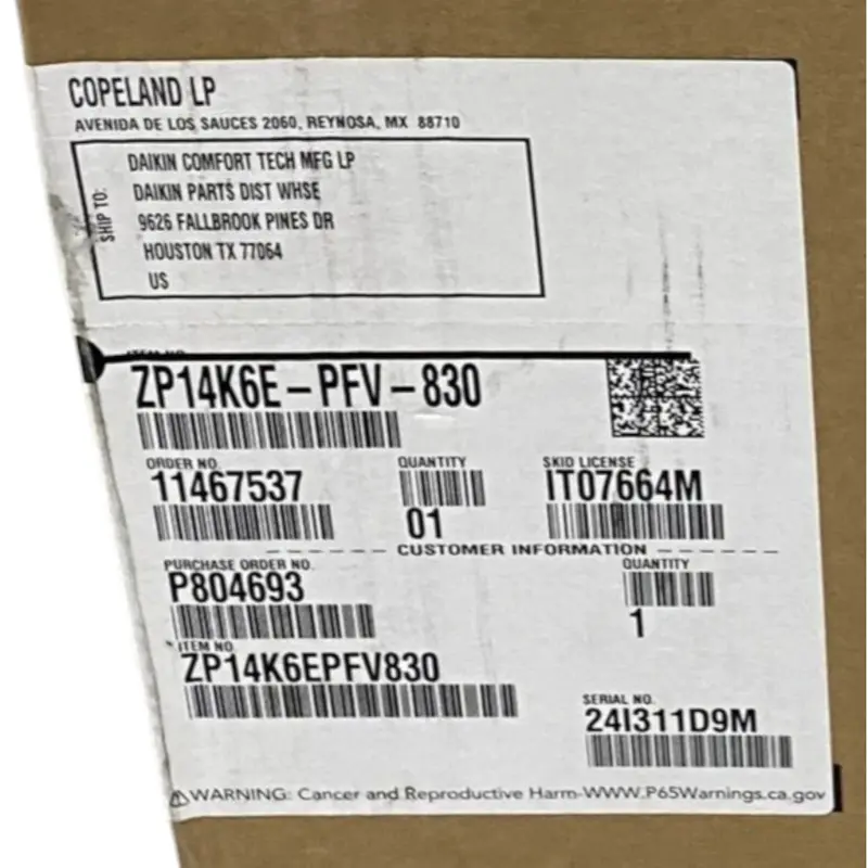 Zp14k6epfv830 Copeland Scroll Compressor 208-230V 2