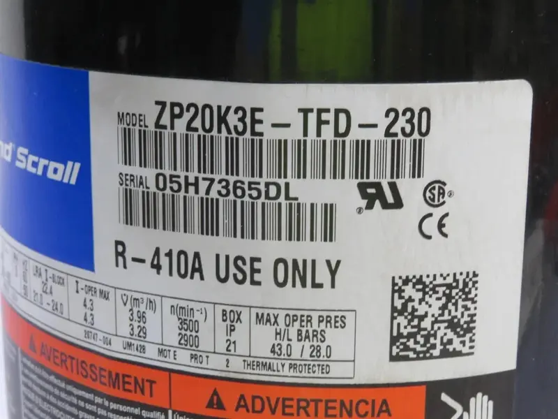 Zp20k3etfd230 Genuine Copeland Scroll Compressor 460V 2