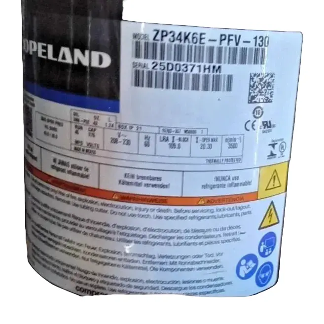 Zp34k6e-Pfv-130 Genuine Copeland Scroll Compressor 208-230V 1
