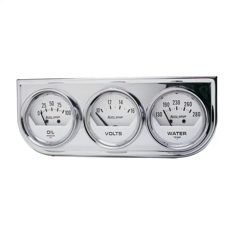 Autometer Autogage 2In 0-100 Psi Oil Press/ 16 Volt / 130-280 Deg Water Temp - Chrome Bezel 1