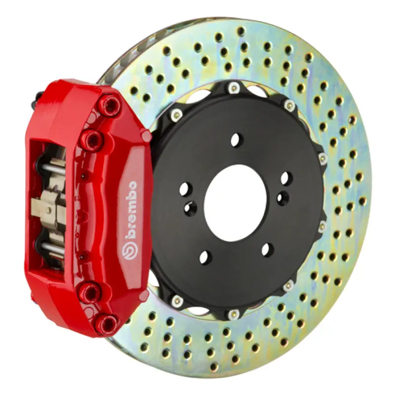 Brembo Gt Front Brake Kit For 1993–2001 Subaru Impreza Gc/Gf/Gm – 4-Piston Cast Calipers, Drilled 328X28Mm Two-Piece Rotors (Red Finish) 1