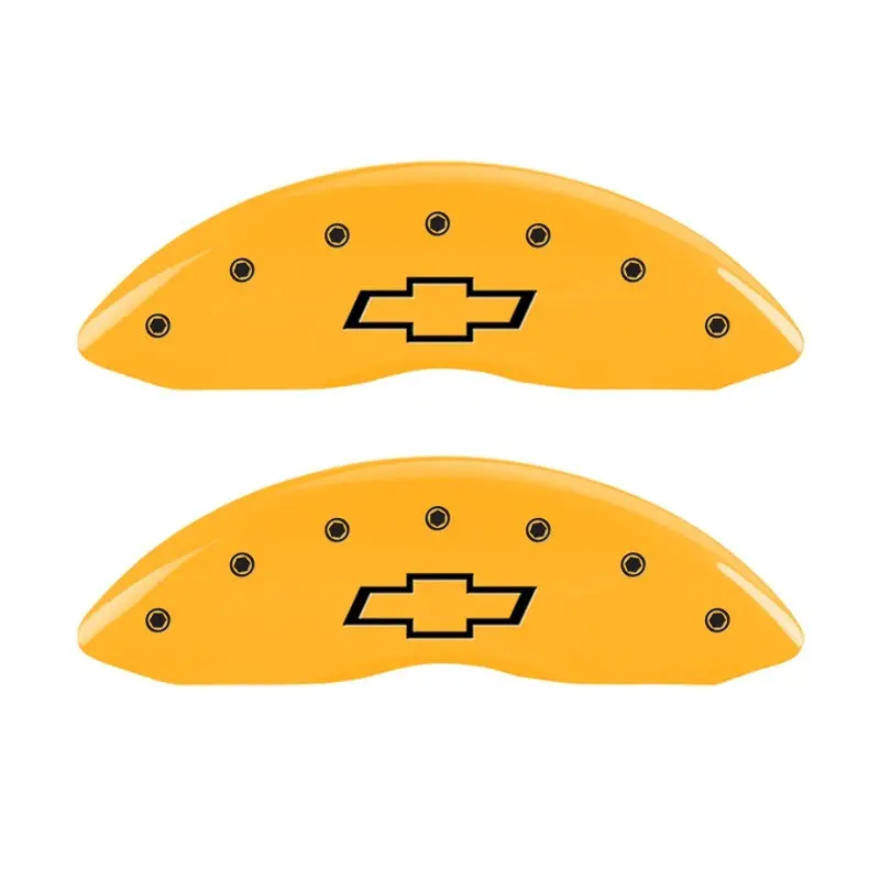 Mgp 2 Caliper Covers Engraved Front Bowtie Yellow Finish Blk Char 05 Chevy Silverado 1500 1