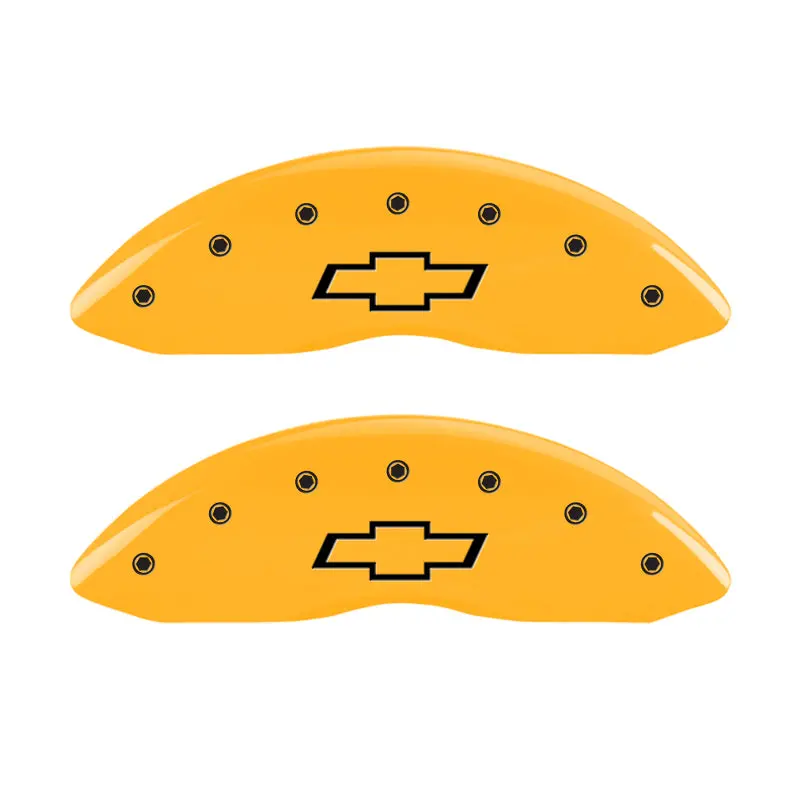 Mgp 2 Caliper Covers Engraved Front Bowtie Yellow Finish Blk Char 05 Chevy Silverado 1500 2