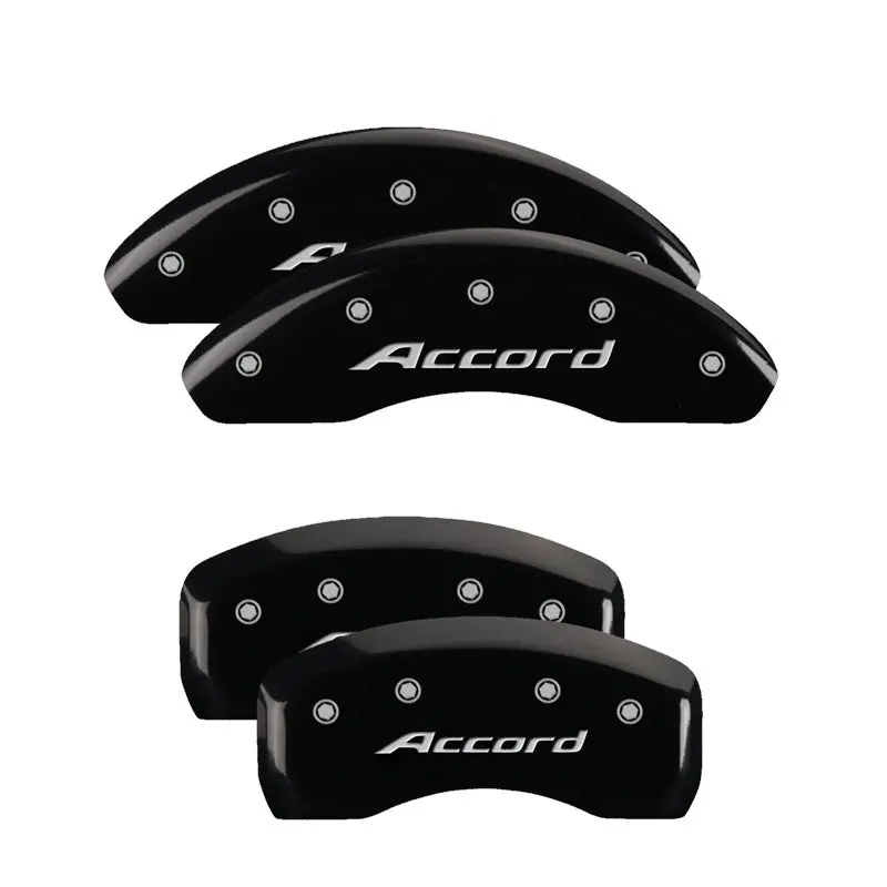Mgp Engraved 4-Piston Caliper Covers – Front: Honda Logo, Rear: H Emblem – Black W/ Silver Accents 1