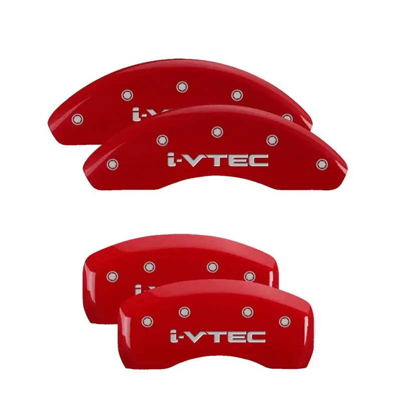 Mgp Engraved Caliper Covers For I-Vtec Vehicles – Front & Rear, Red Finish With Silver Accent 1