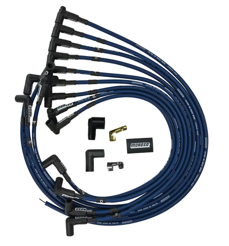 Moroso Ultra 40 Ignition Wire Set For Chevrolet Small Block – Unsleeved Hei, Under-Header Blue Cables 1